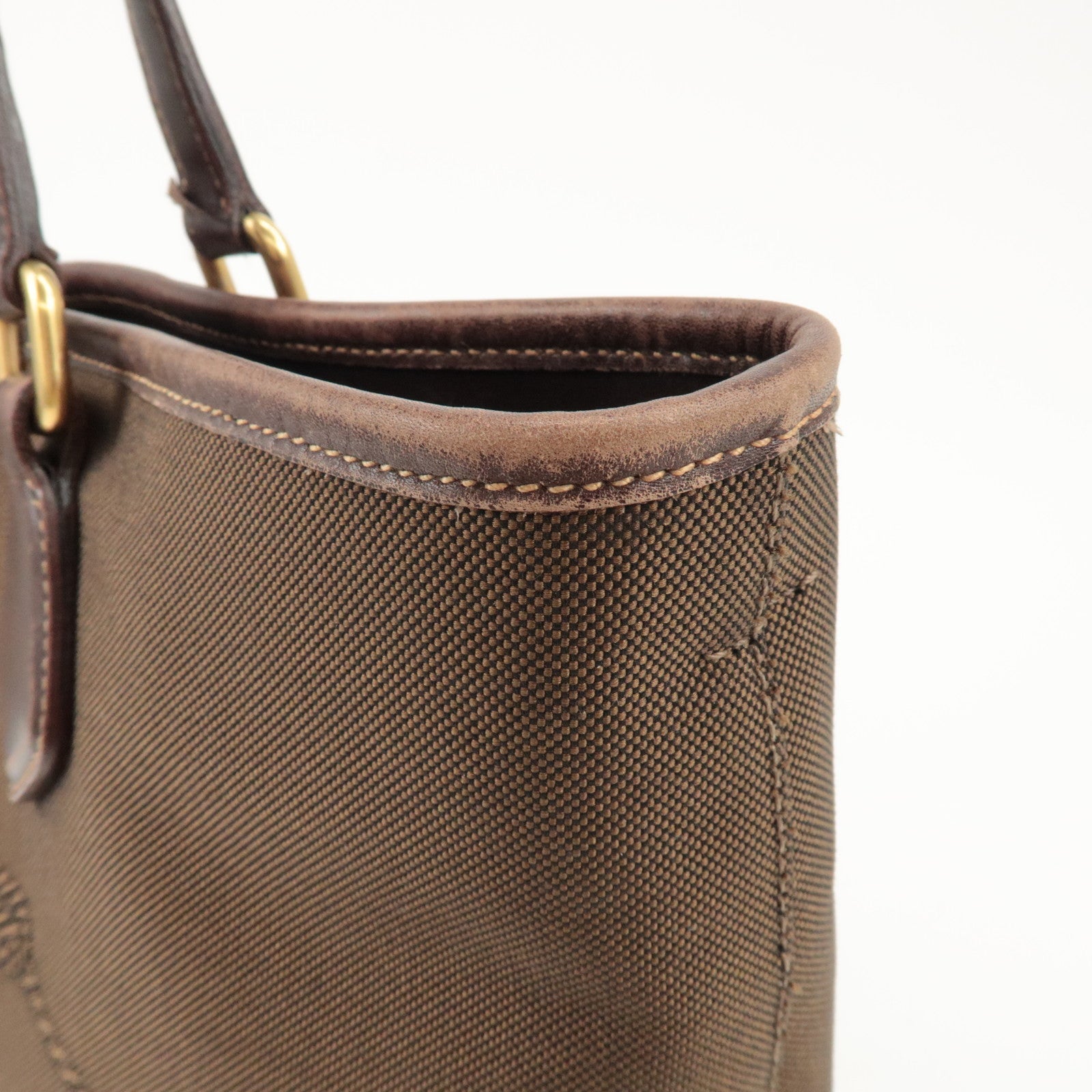 PRADA Triangle Logo Jacquard Leather 2Way Bag Tote Bag Brown Used