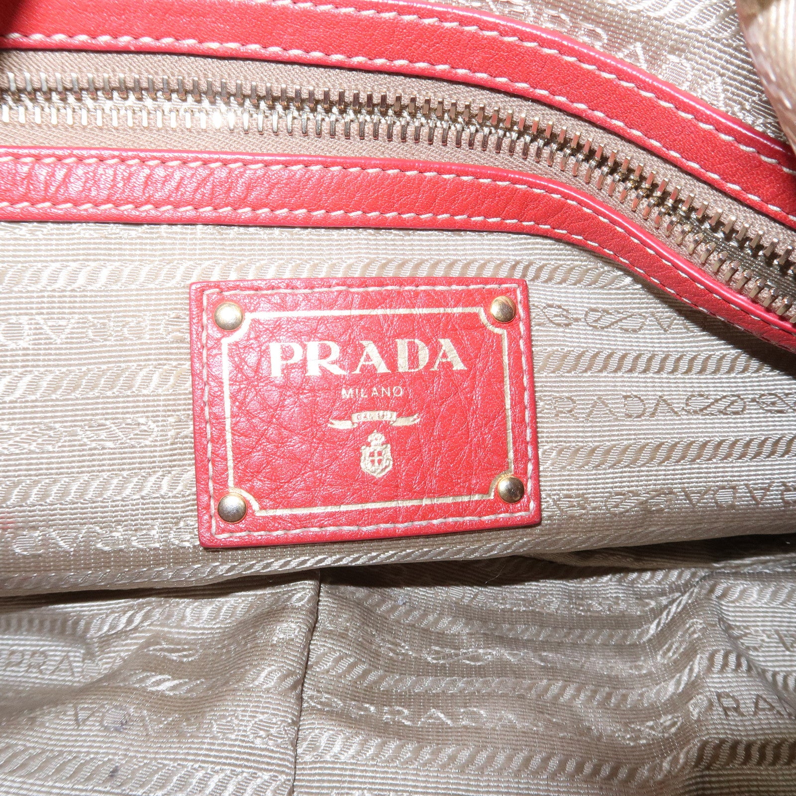 PRADA Logo Leather Shoulder Bag Hand Bag Red BR4373
