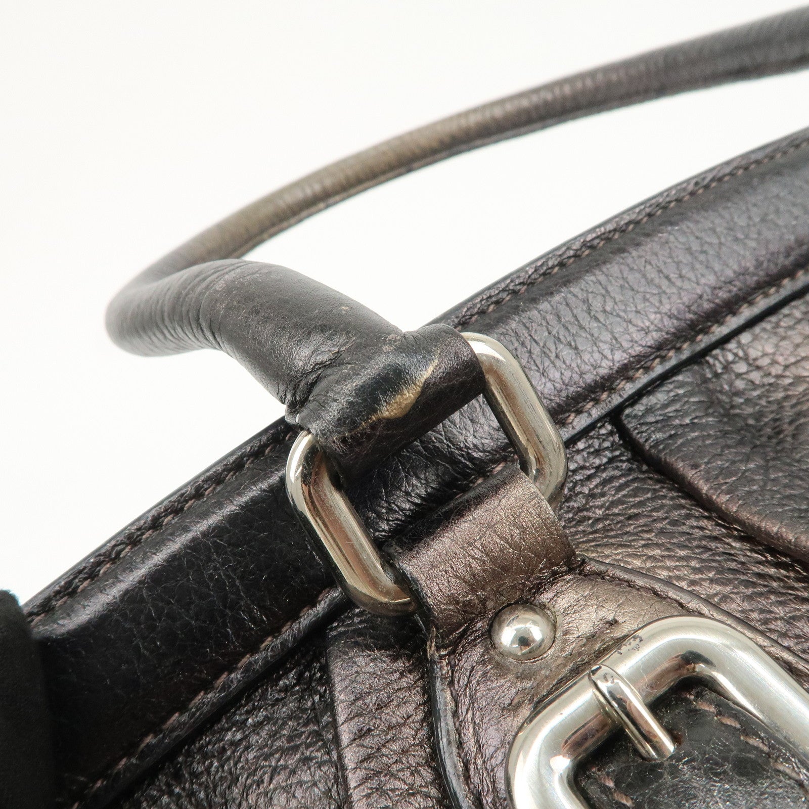 PRADA Logo Leather Shoulder Bag Hand Bag Bronze Used