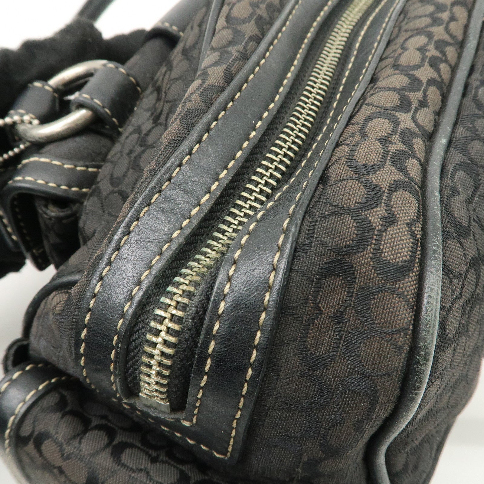 COACH Leather Canvas Logo Hand Bag Brown Silver HDW Used