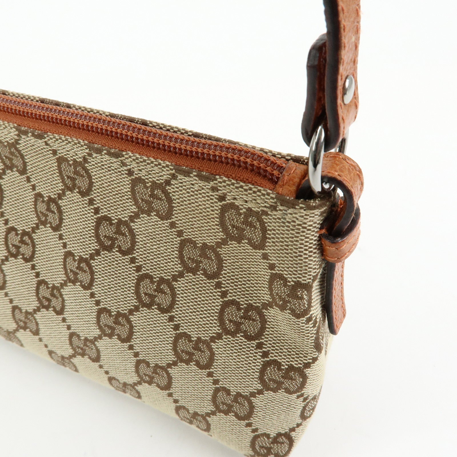GUCCI GG Canvas Leather Mini Hand Bag Pouch Beige Brown 103399