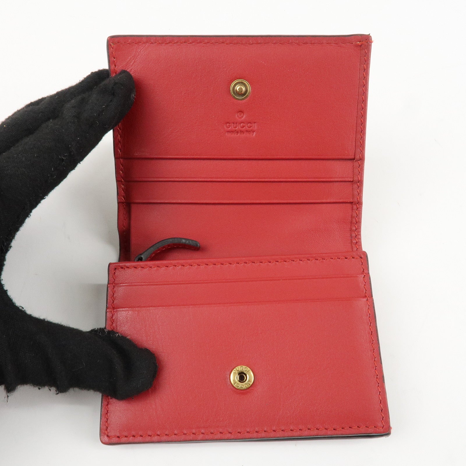 GUCCI Interlocking G GG Supreme Cherry Compact Wallet Beige 476050 Used