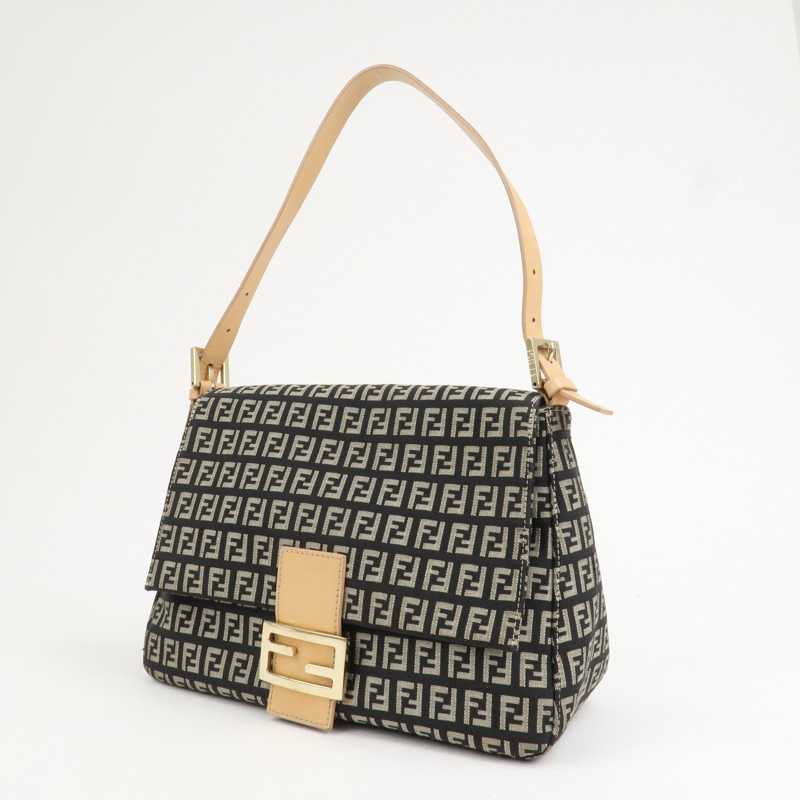 FENDI Mamma Baguette Canvas Leather Shoulder Bag 8BR001
