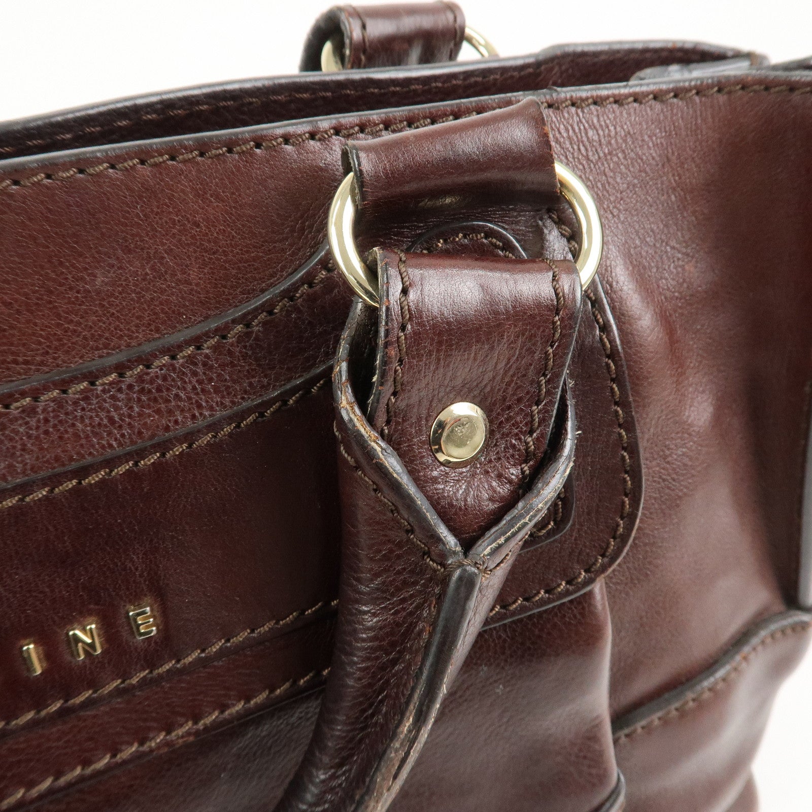 CELINE Logo Leather Boogie Bag Hand Bag Tote Bag Brown