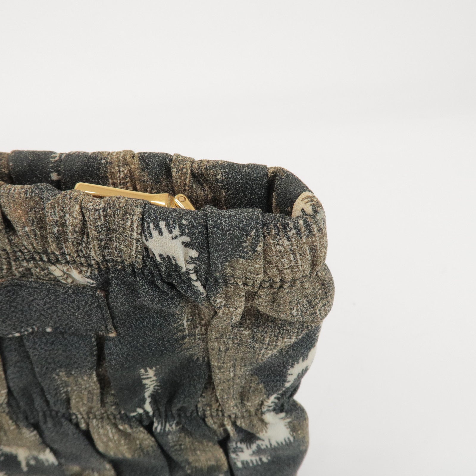 PRADA Logo Canvas Camouflage Gathered Design Clutch Bag Khaki Black