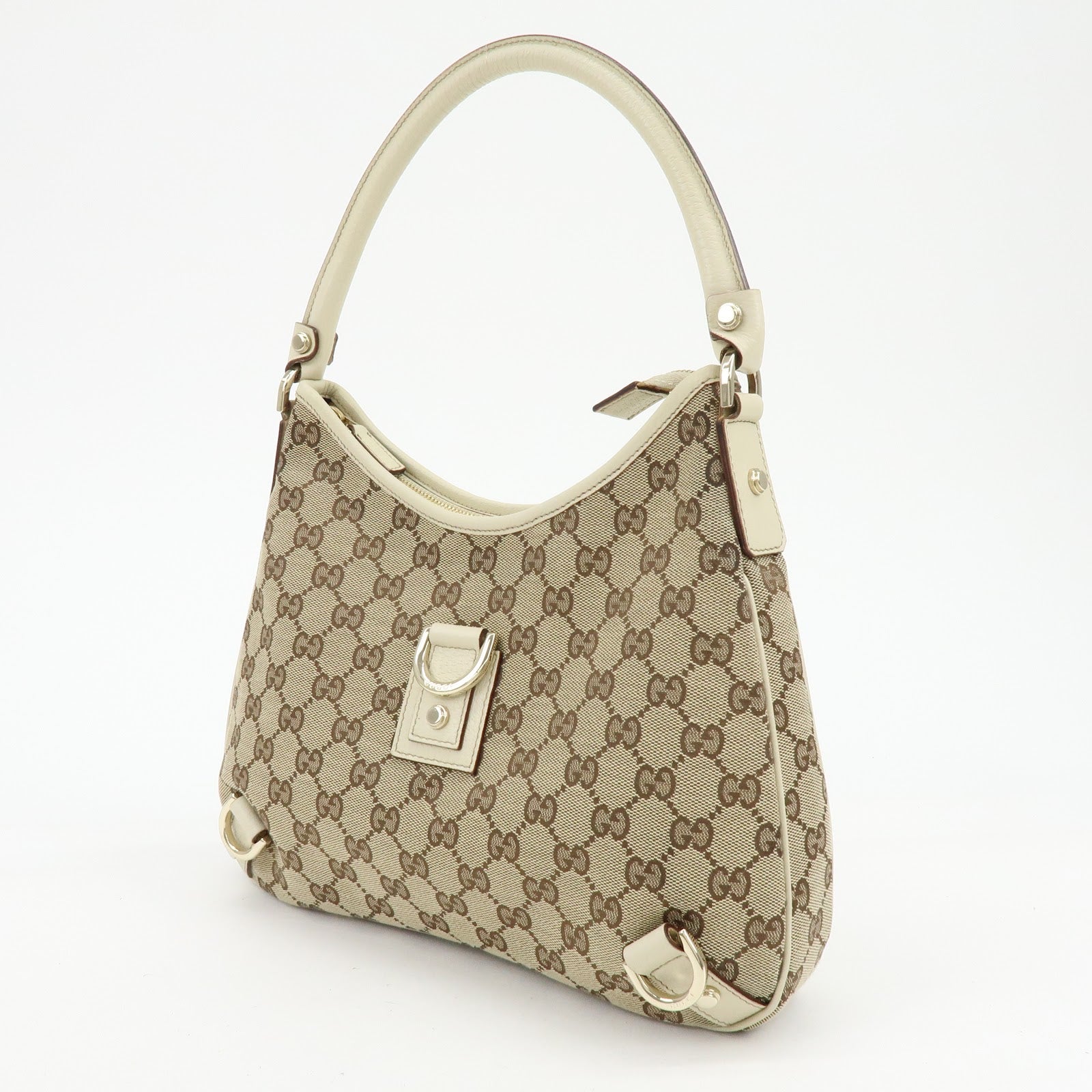 Gucci Abbey GG Canvas Leather Shoulder Bag Beige White 130738