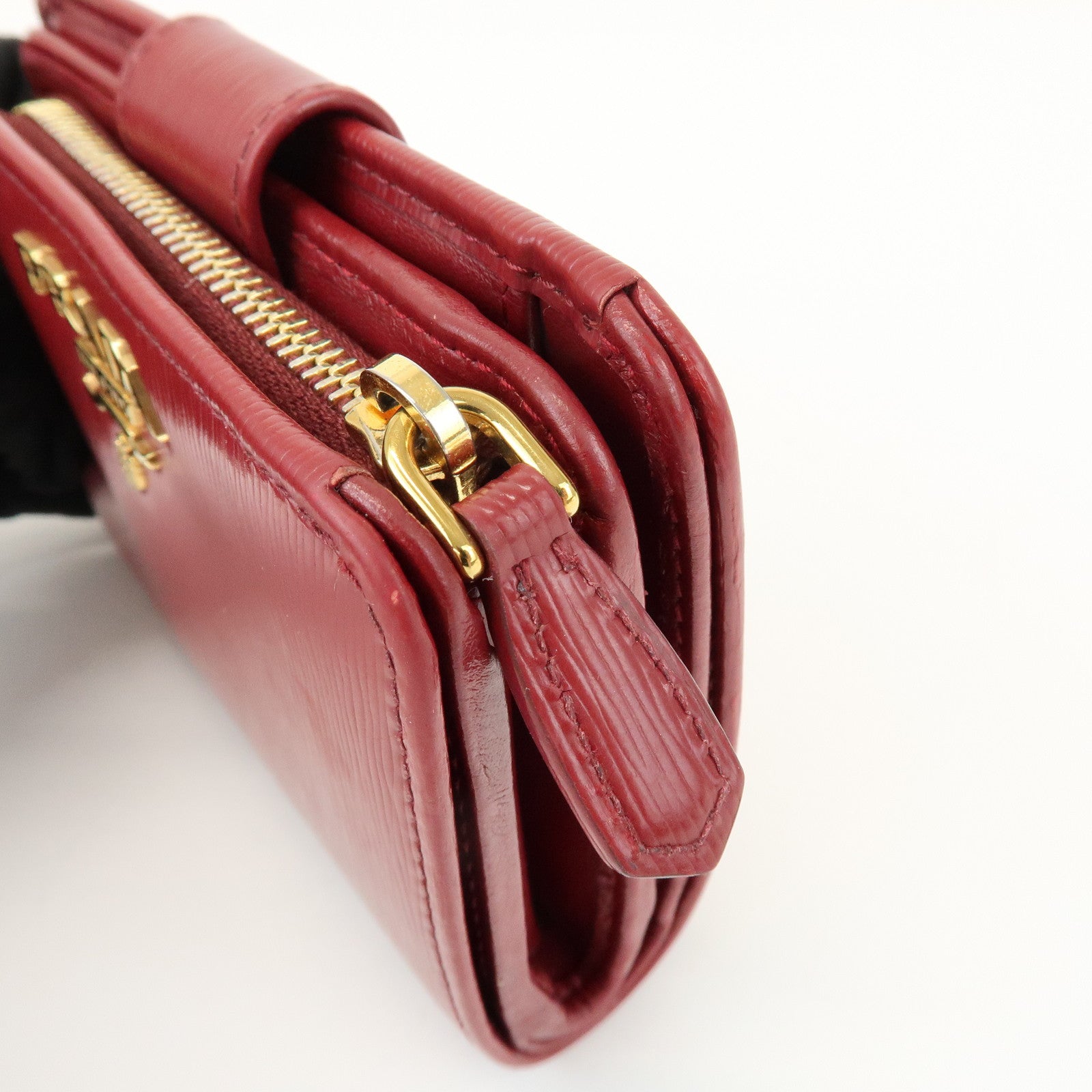 PRADA Vitello Move Leather Compact Bi-fold Wallet Red 1ML018