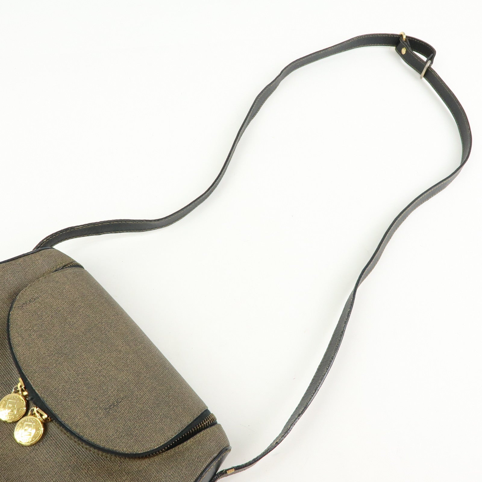 FENDI PVC Canvas Leather Shoulder Bag Crossbody Bag Brown 25933