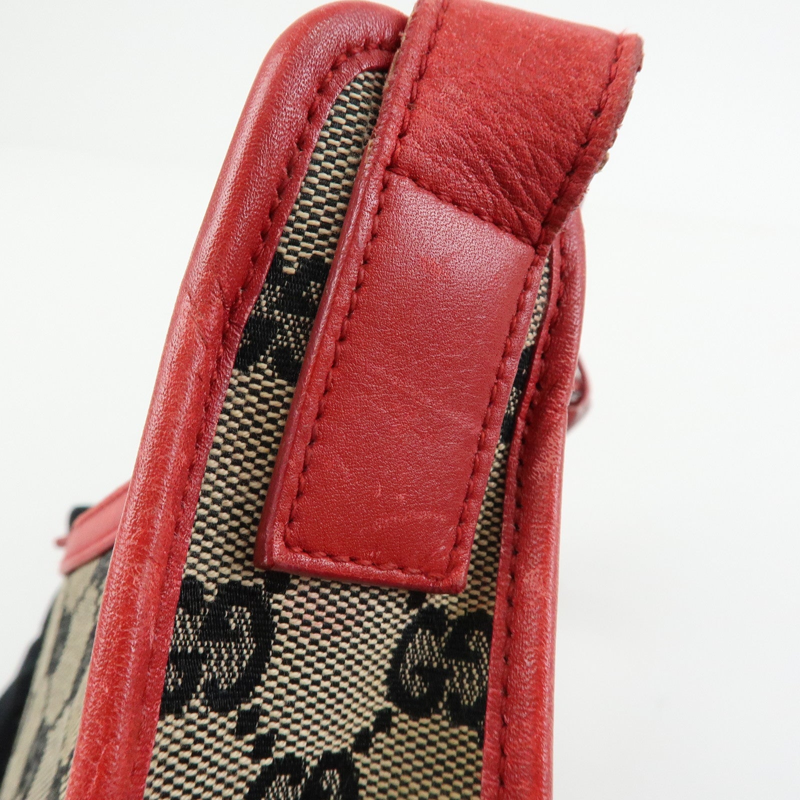 GUCCI GG Canvas Leather Shoulder Bag Hand Bag Beige Red 001・4206