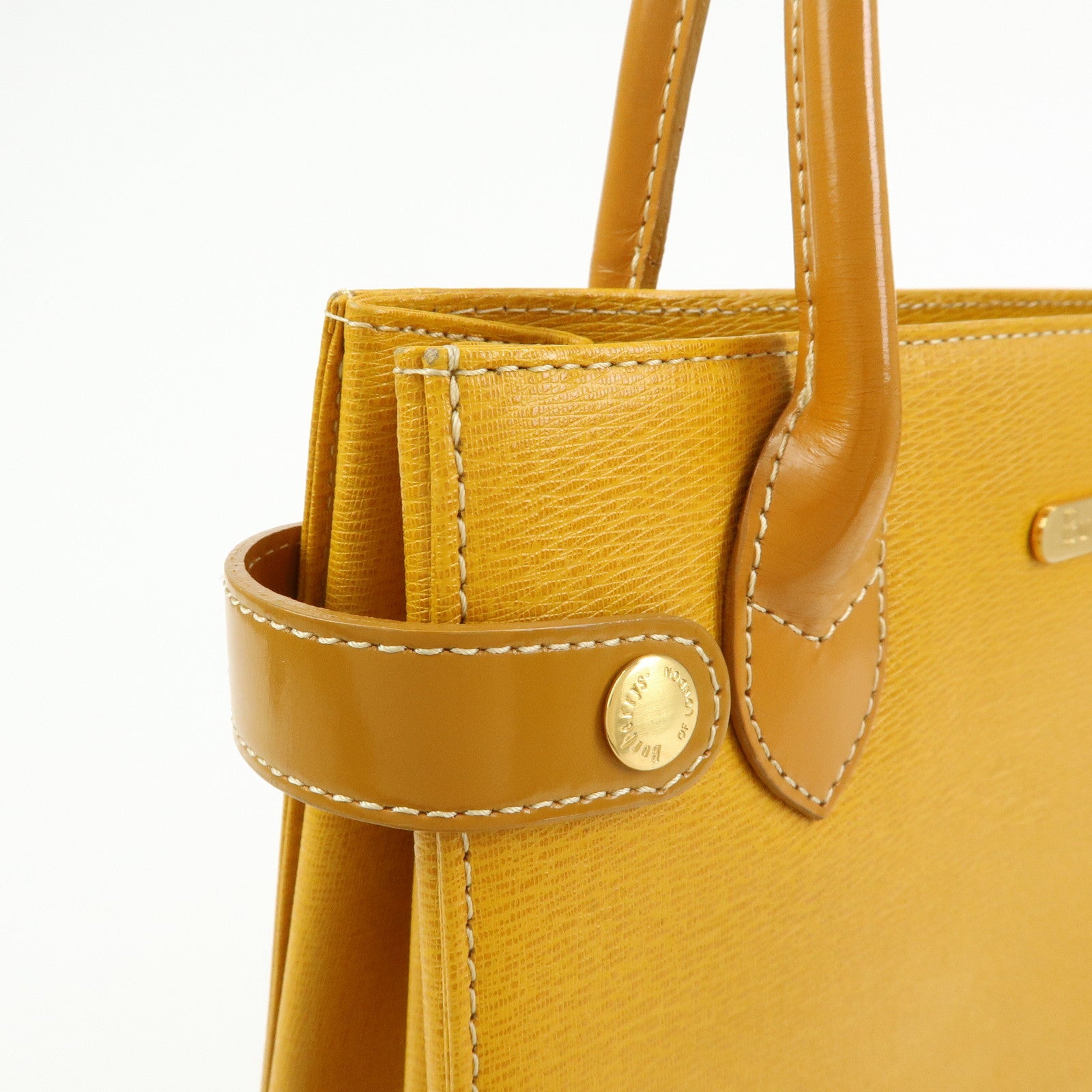 BURBERRY Logo Leather Tote Bag Hand Bag Yellow