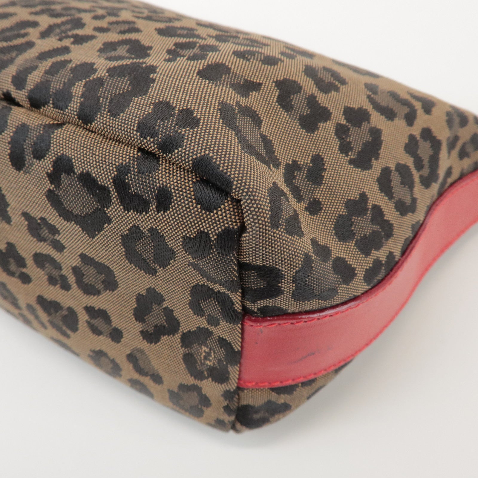 FENDI Canvas Leather Leopard Hand Bag Cosmetic Pouch Brown 26360