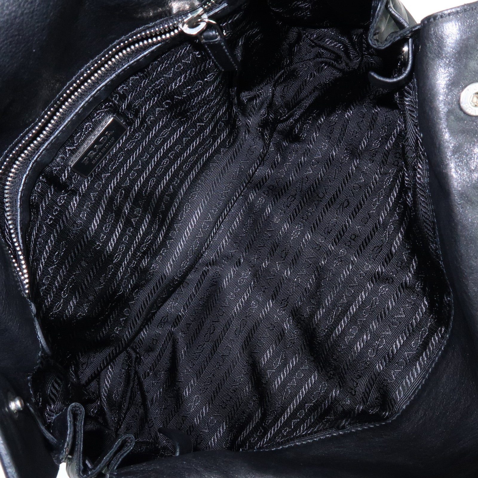 PRADA Triangle Logo Nylon Nappa Leather Shoulder Bag Black BR2613