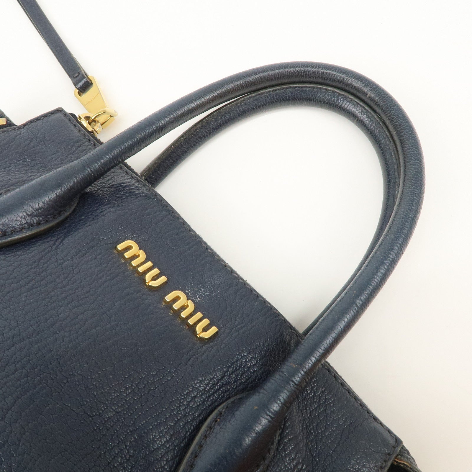 MIUMIU Matelasse Leather 2Way Bag Hand Bag Navy 5BA003