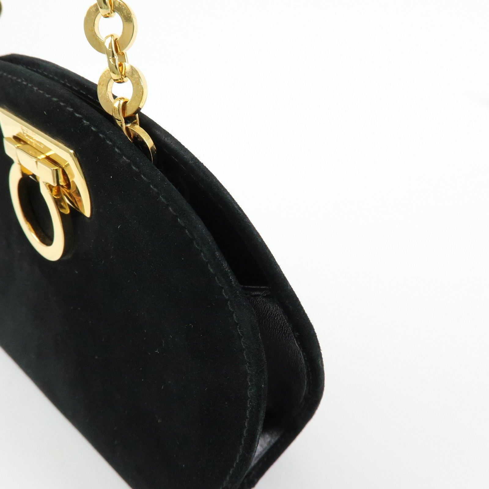 Ferragamo Gancini Suede Leather Chain Shoulder Crossbody Bag Black