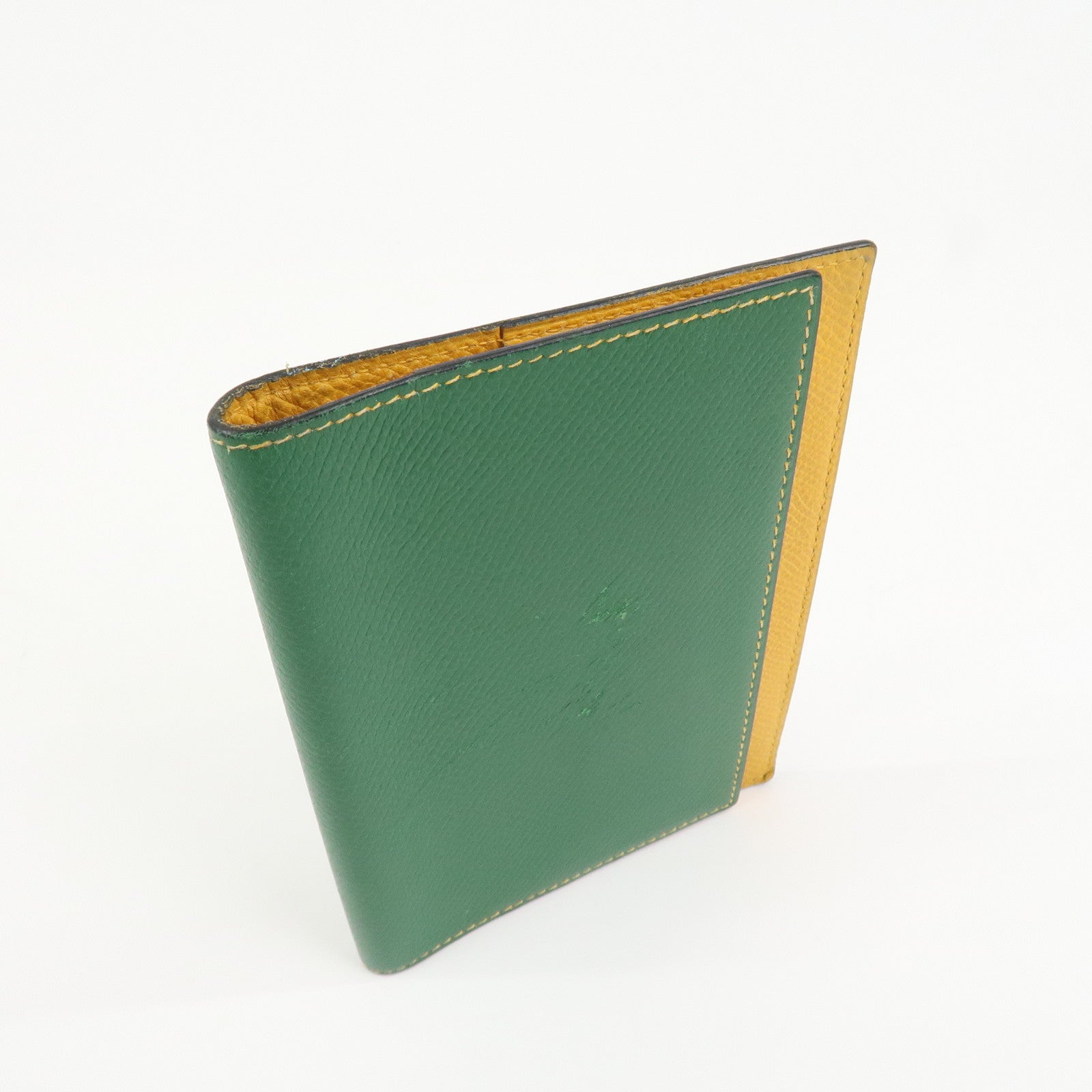 HERMES Leather Logo 〇Y Stamped Agenda PM Planner Cover Green