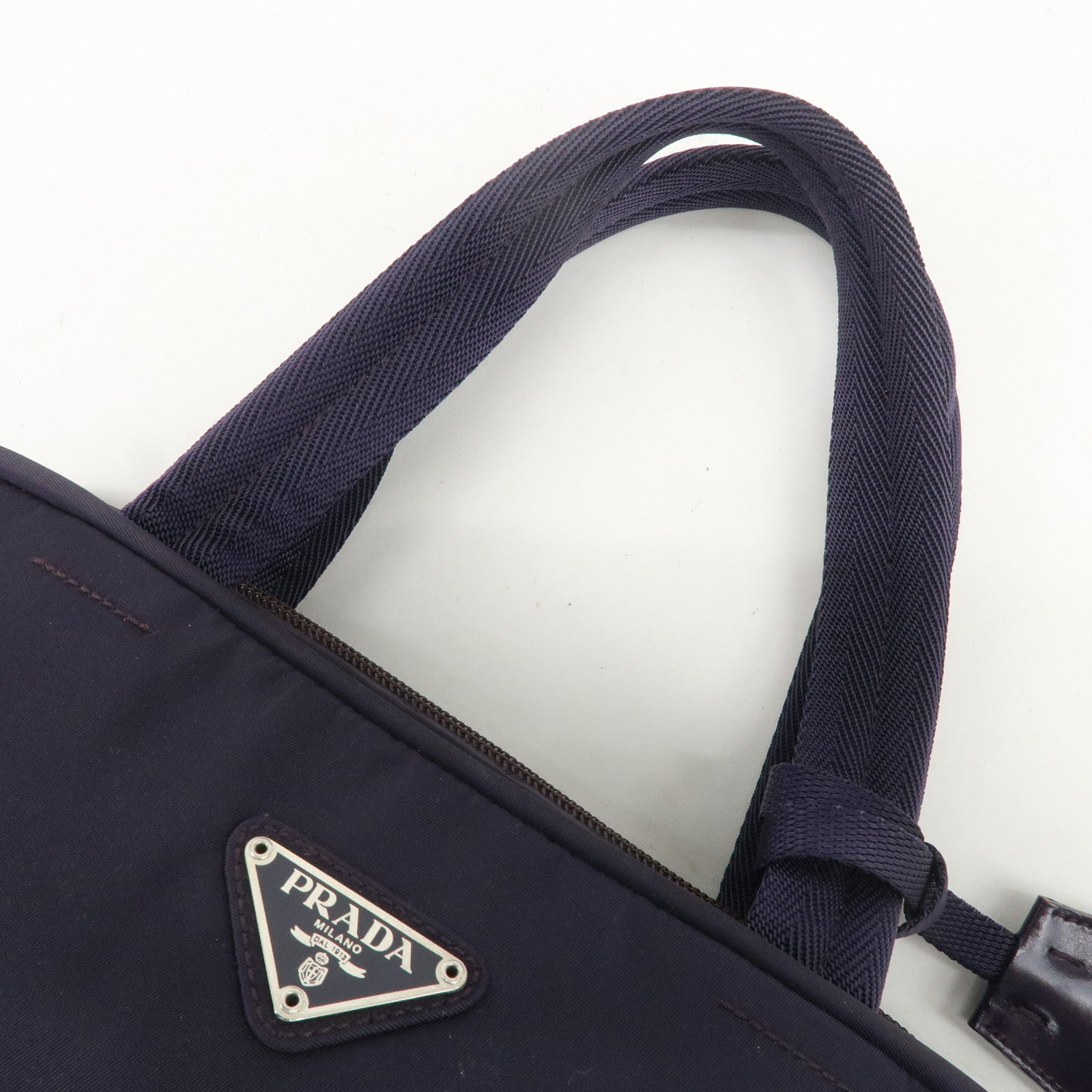 PRADA Triangle Logo Leather Nylon Hand Bag Purple B8495