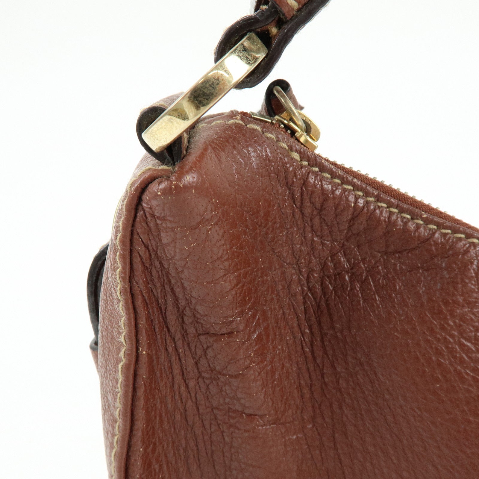 BVLGARI Leather Shoulder Bag Hand Bag Brown