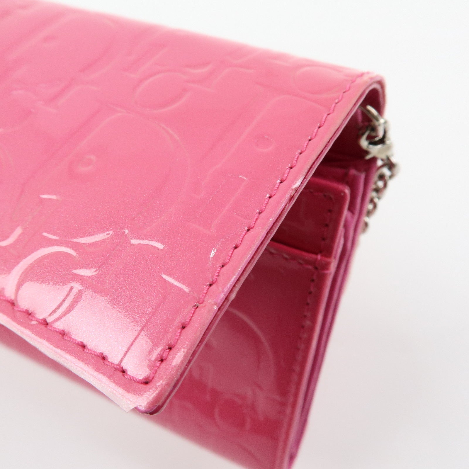 Christian Dior Trotter Patent Leather Chain Wallet WOC Pink