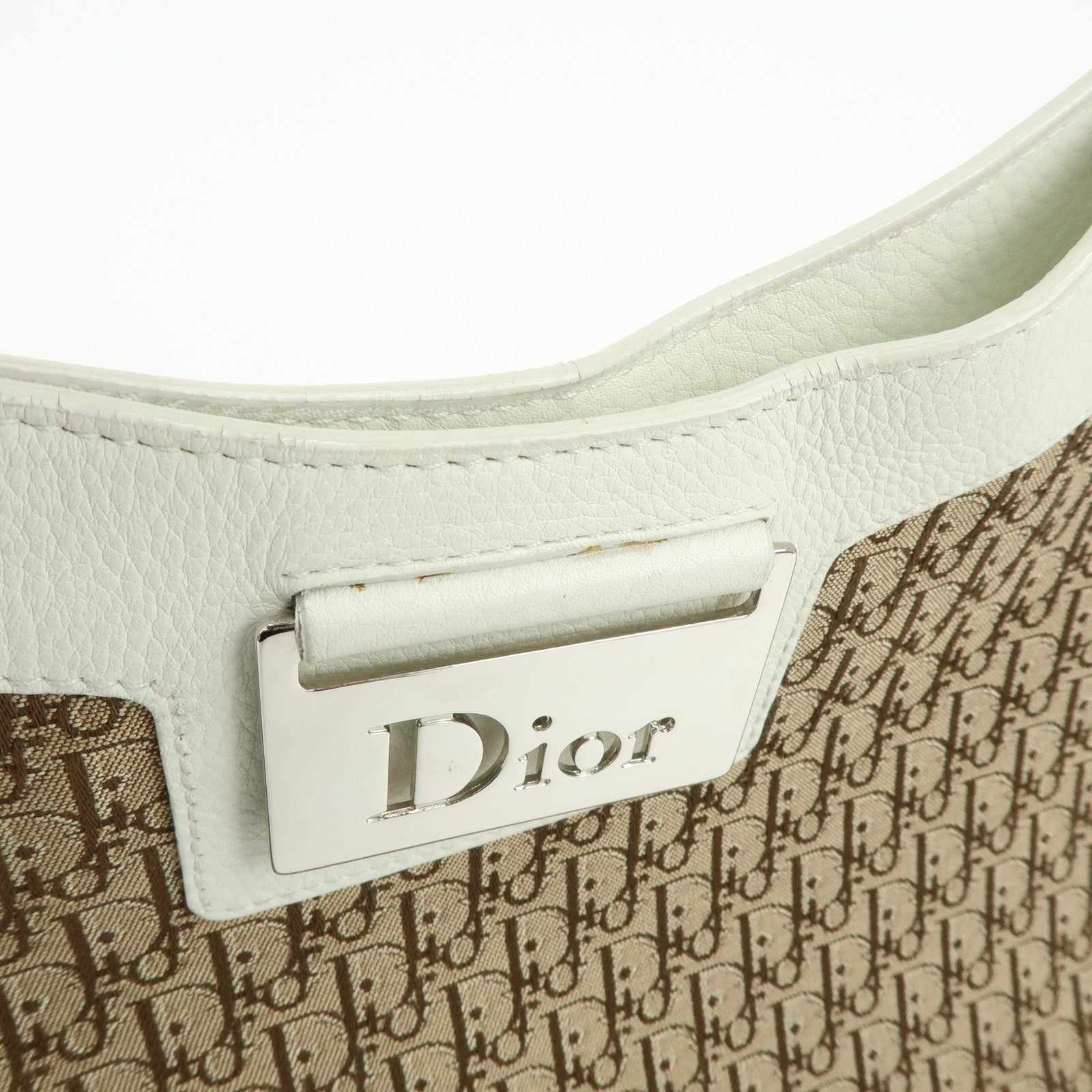Christian Dior Trotter Jacguard Canvas Leather Shoulder Bag Brown