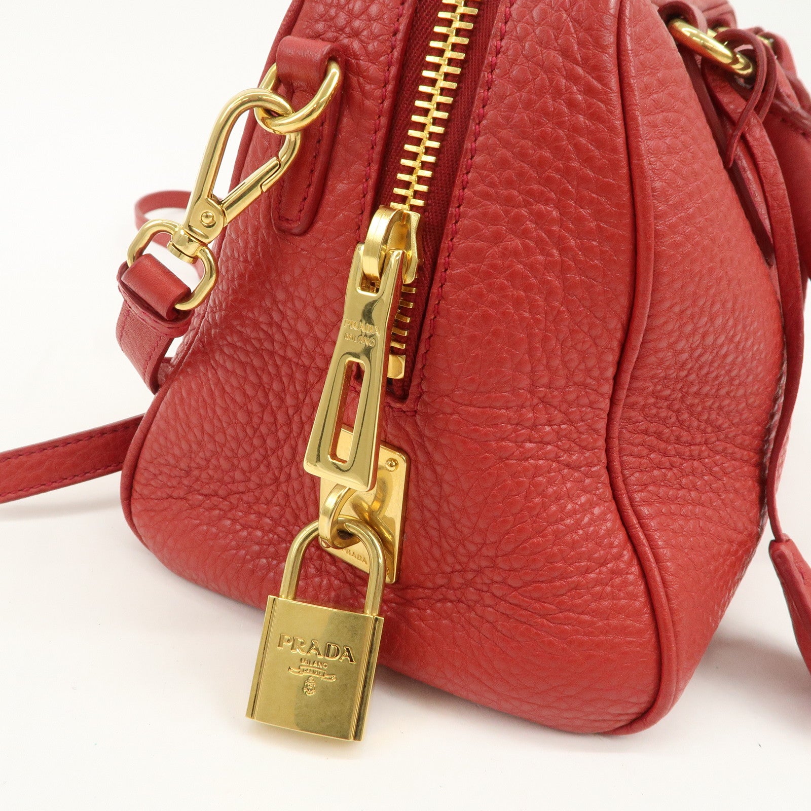 PRADA Logo Leather 2Way Bag Hand Bag Shoulder Bag Red BL0867