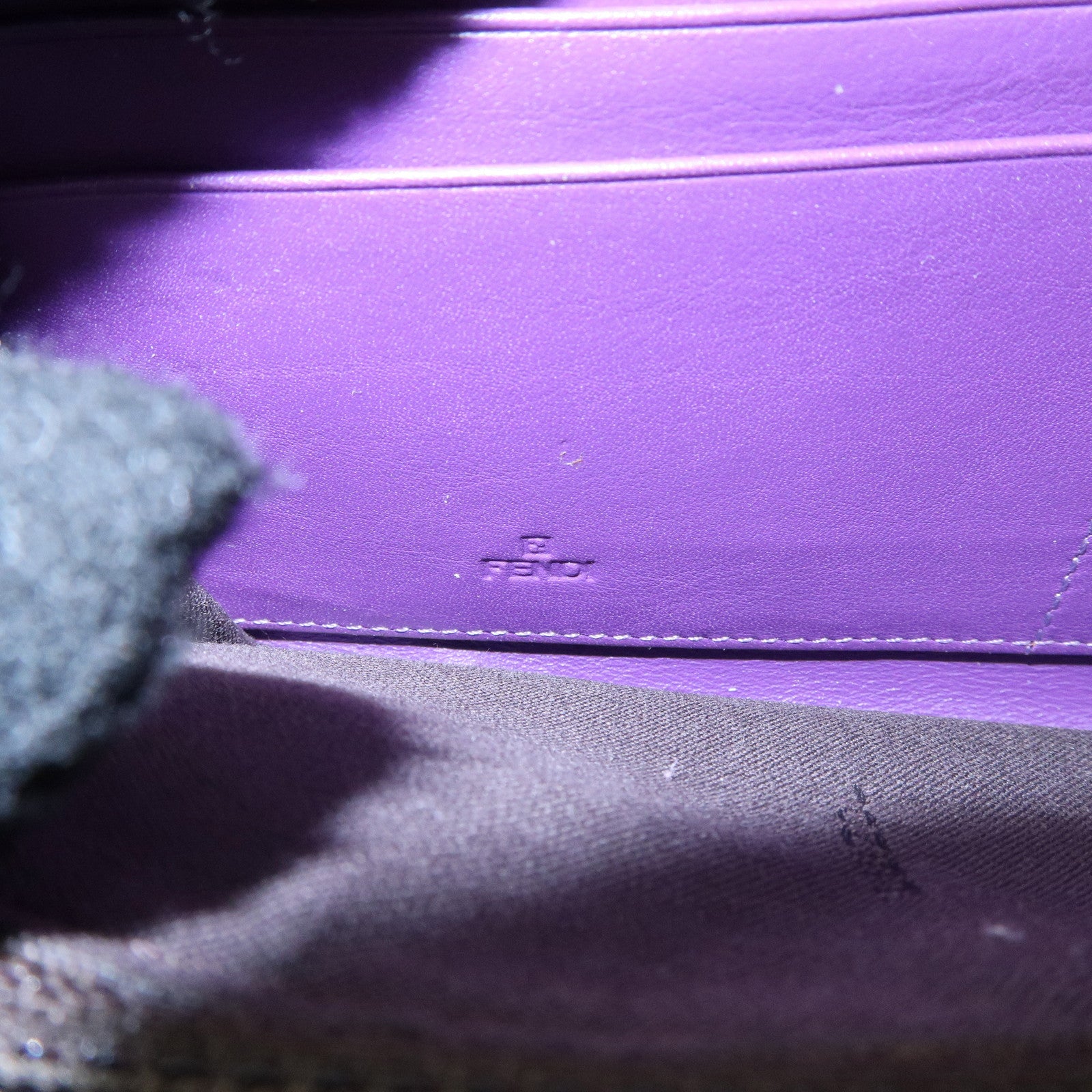 FENDI Zucchino Canvas Leather Round Zippy Long Wallet Brown Purple 8M0024 Used