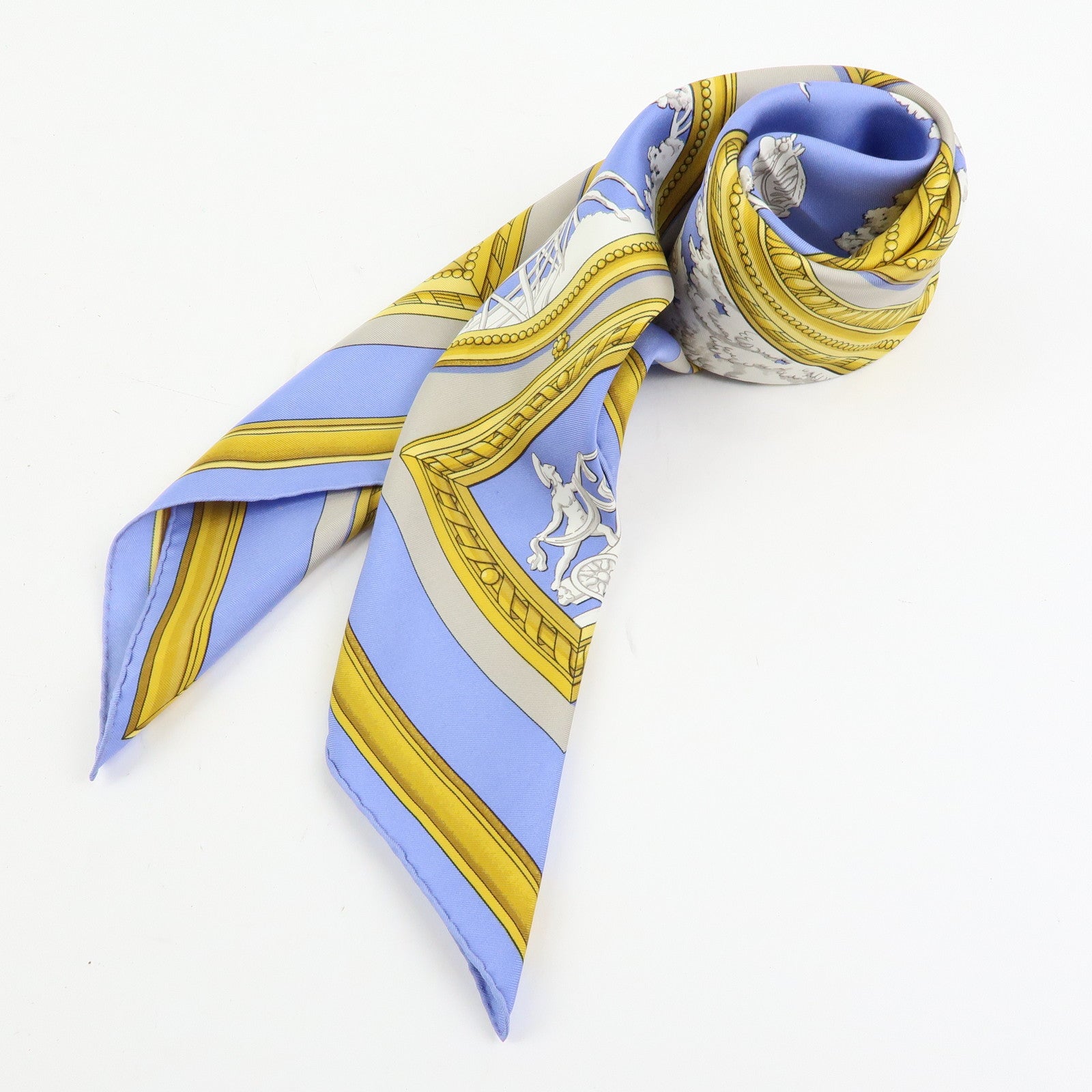 HERMES Carre 90 Silk 100% Scarf WEDG WOOD Blue Gray Yellow