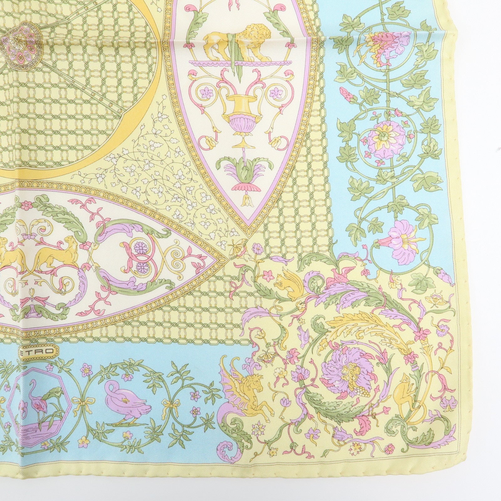 ETRO Set of 2 Silk Linen Scarf Peisley Flower Beige Yellow Blue