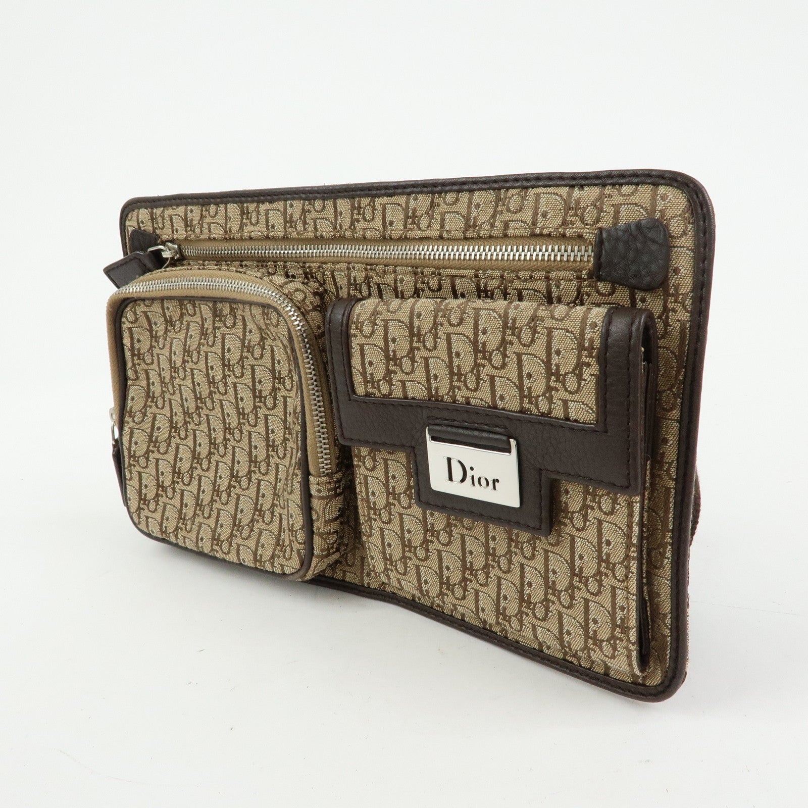 Christian Dior Trotter Street Chic Canvas Leather Waist Bag Brown