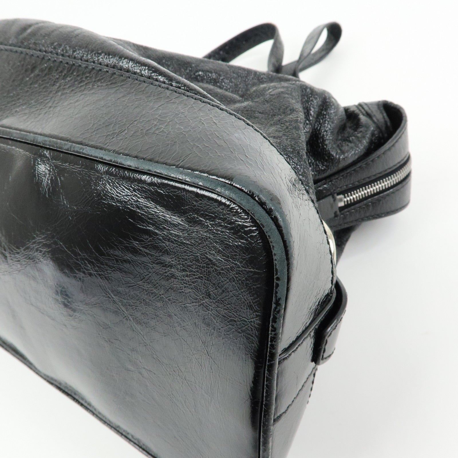 CELINE Patent Leather Macadam Stamped Boston Bag Hand Bag Black