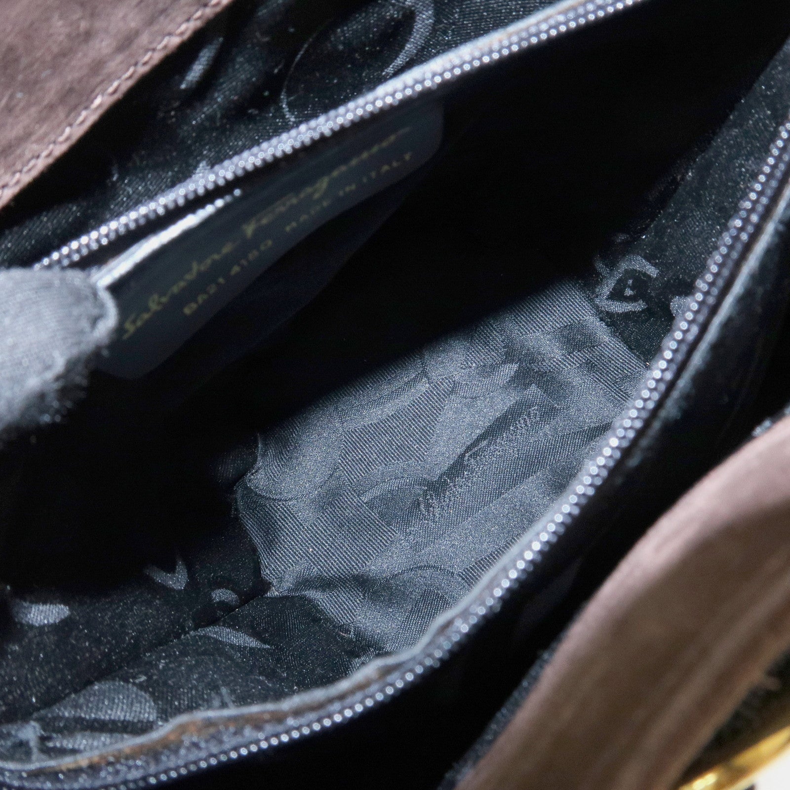 Ferragamo Vara Ribbon Suede Leather Hand Bag Brown Gold