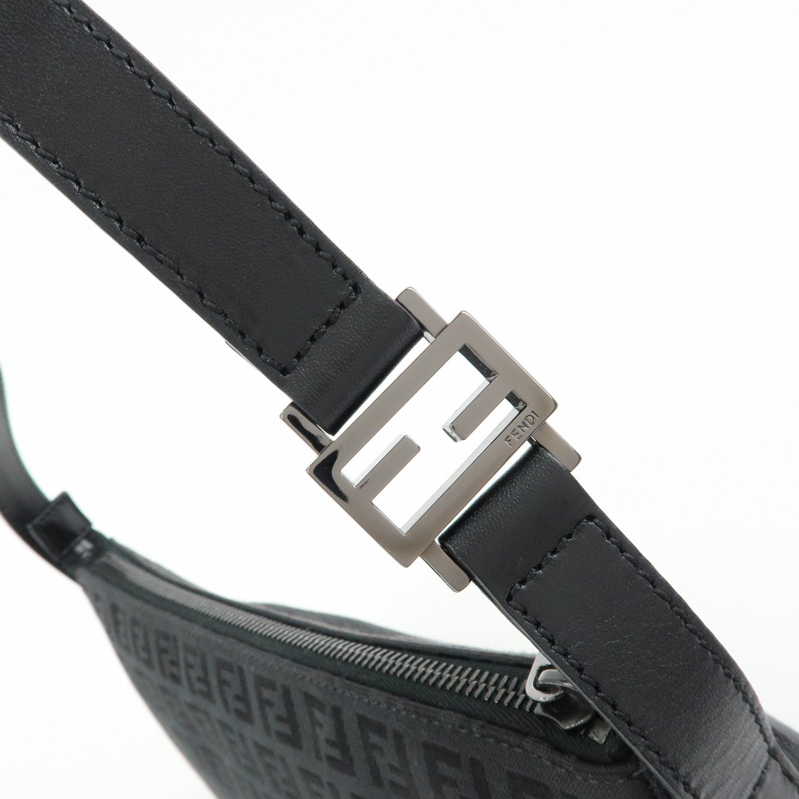 FENDI Zucchino Canvas Leather Shoulder Bag Hand Bag Black 8BR444