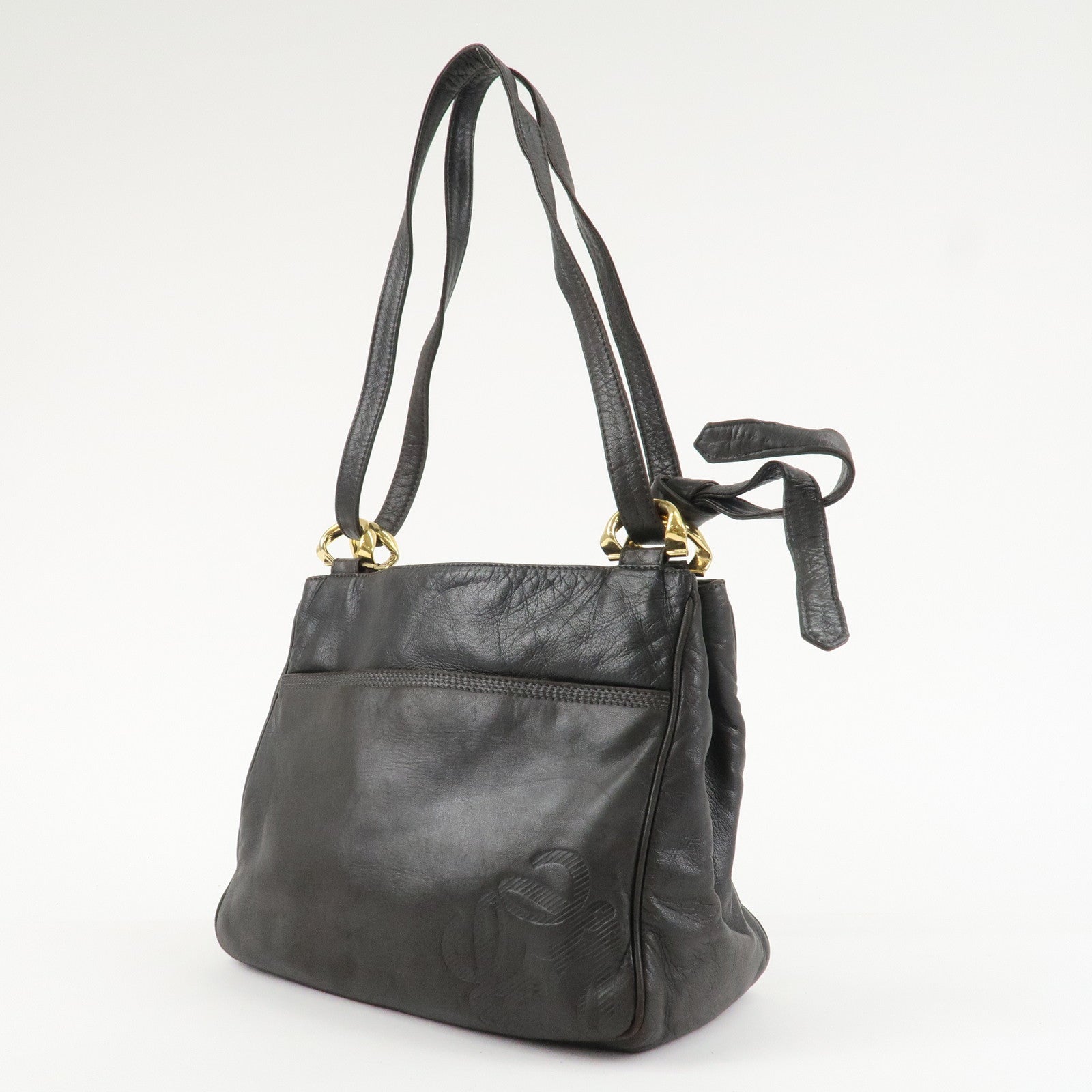 LOEWE Anagram Leather Shoulder Bag Gold Hardware Dark Brown Used