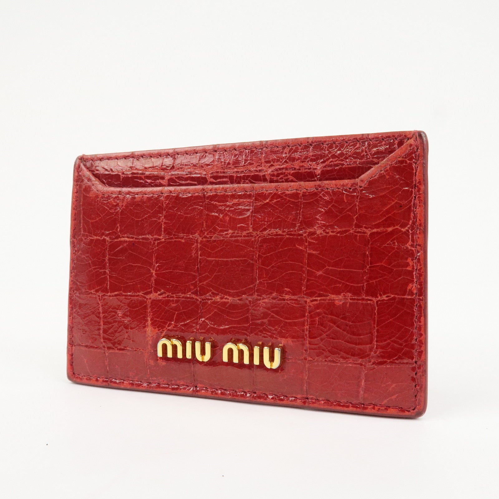 MIU MIU Logo Leather Card Case Card Holder Red