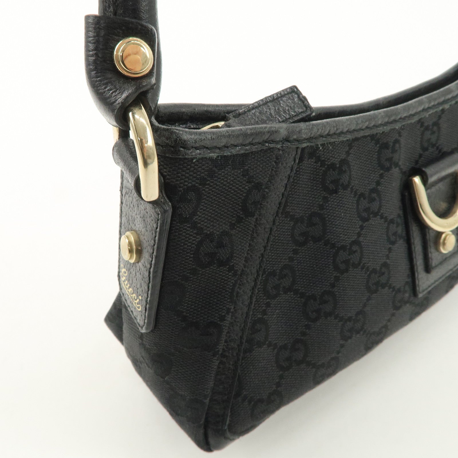 GUCCI Abbey GG Canvas Leather One Shoulder Bag Black Gold Hardware 130939 Used