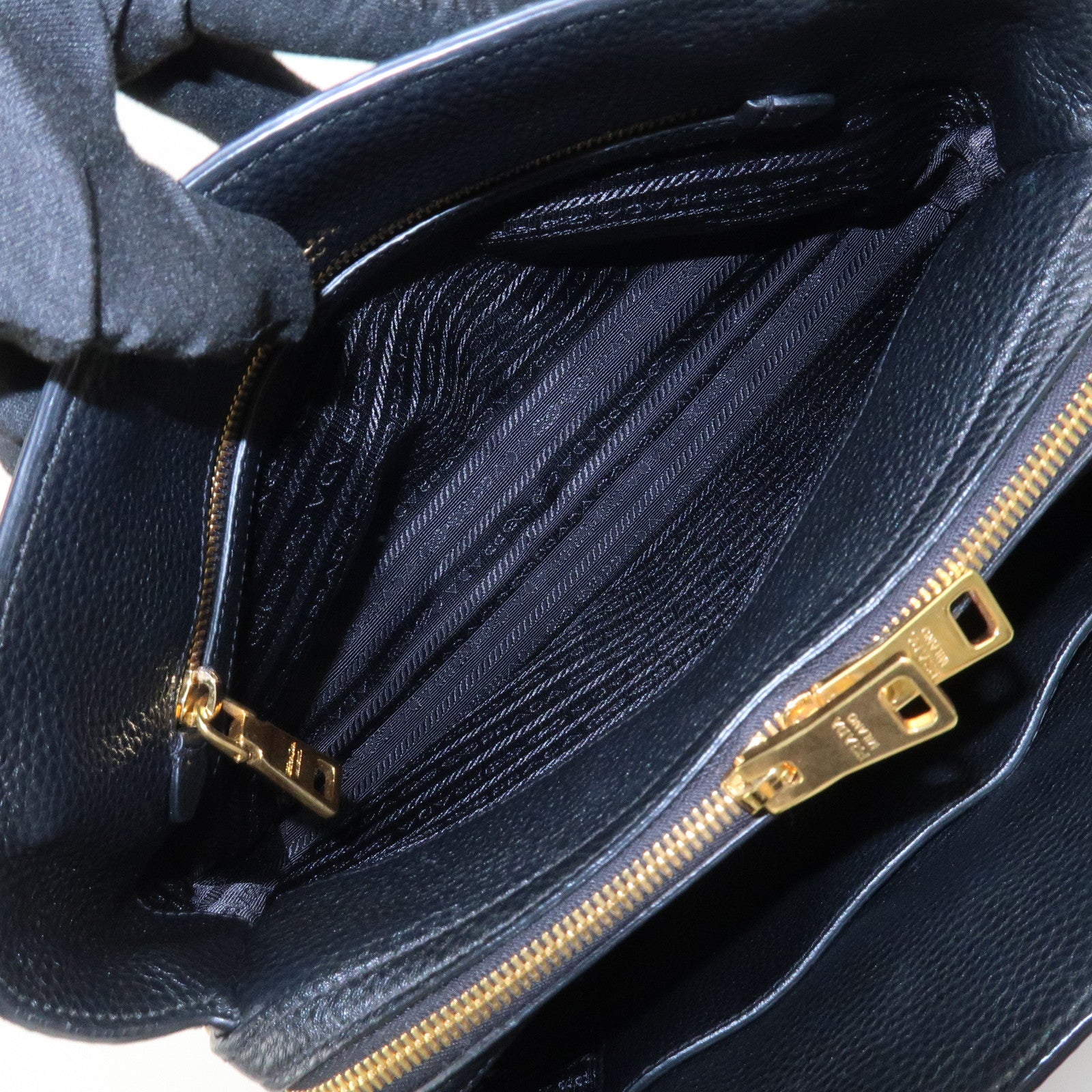 PRADA Triangle Logo Leather 2 Way Bag Hand Bag Black 1BA127