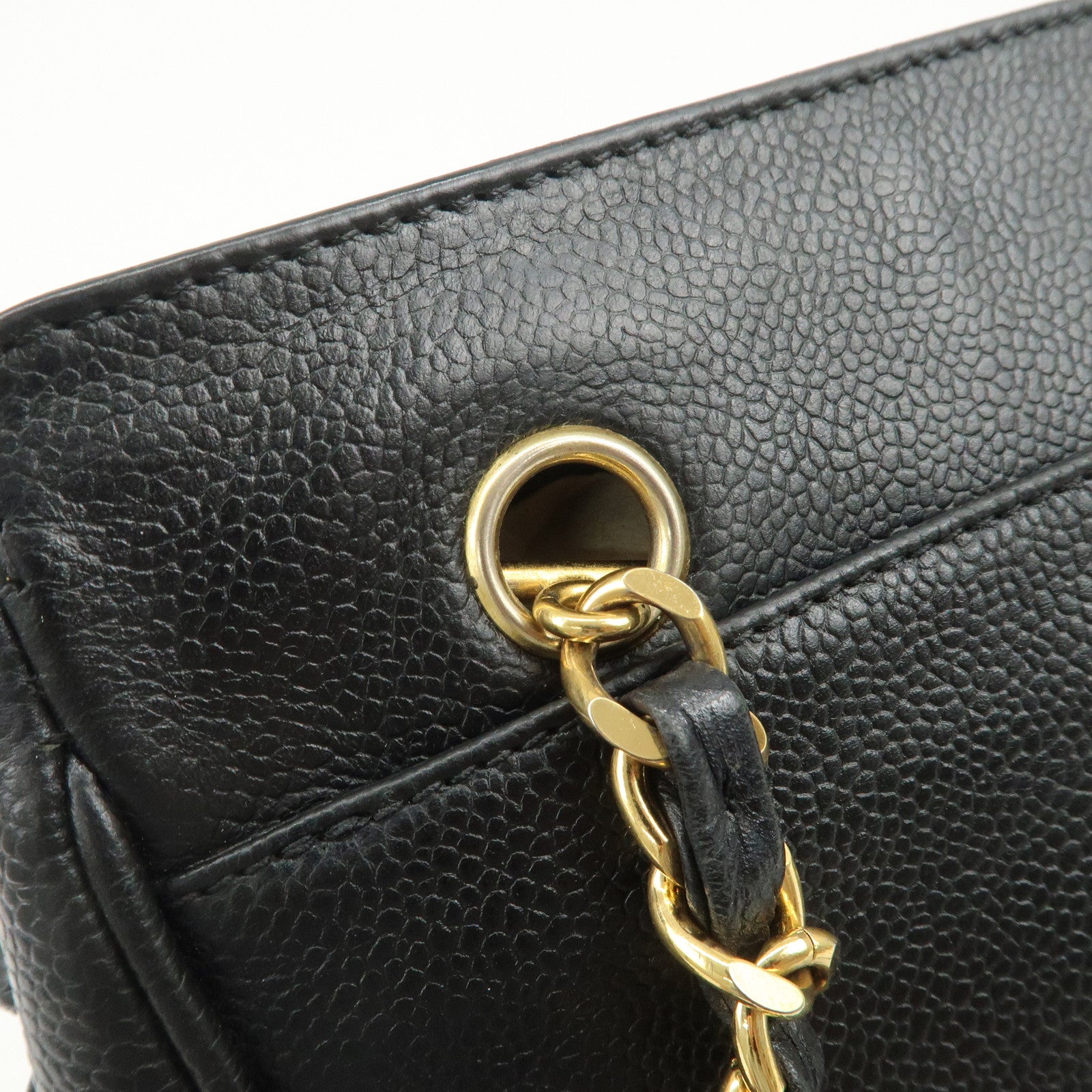 CHANEL Triple COCO Mark Caviarskin Chain Shoulder Bag Black