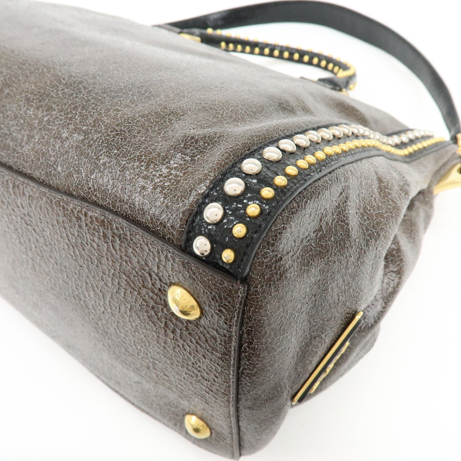PRADA Triangle Logo Leather 2Way Bag Hand Bag Shoulder Bag Brown
