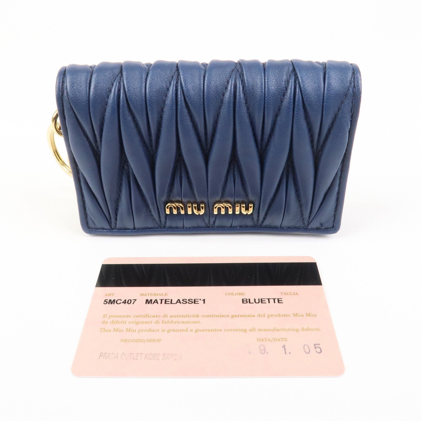 MIU MIU Matelasse Leather Keyring Card Case Card Holder Blue 5MC407