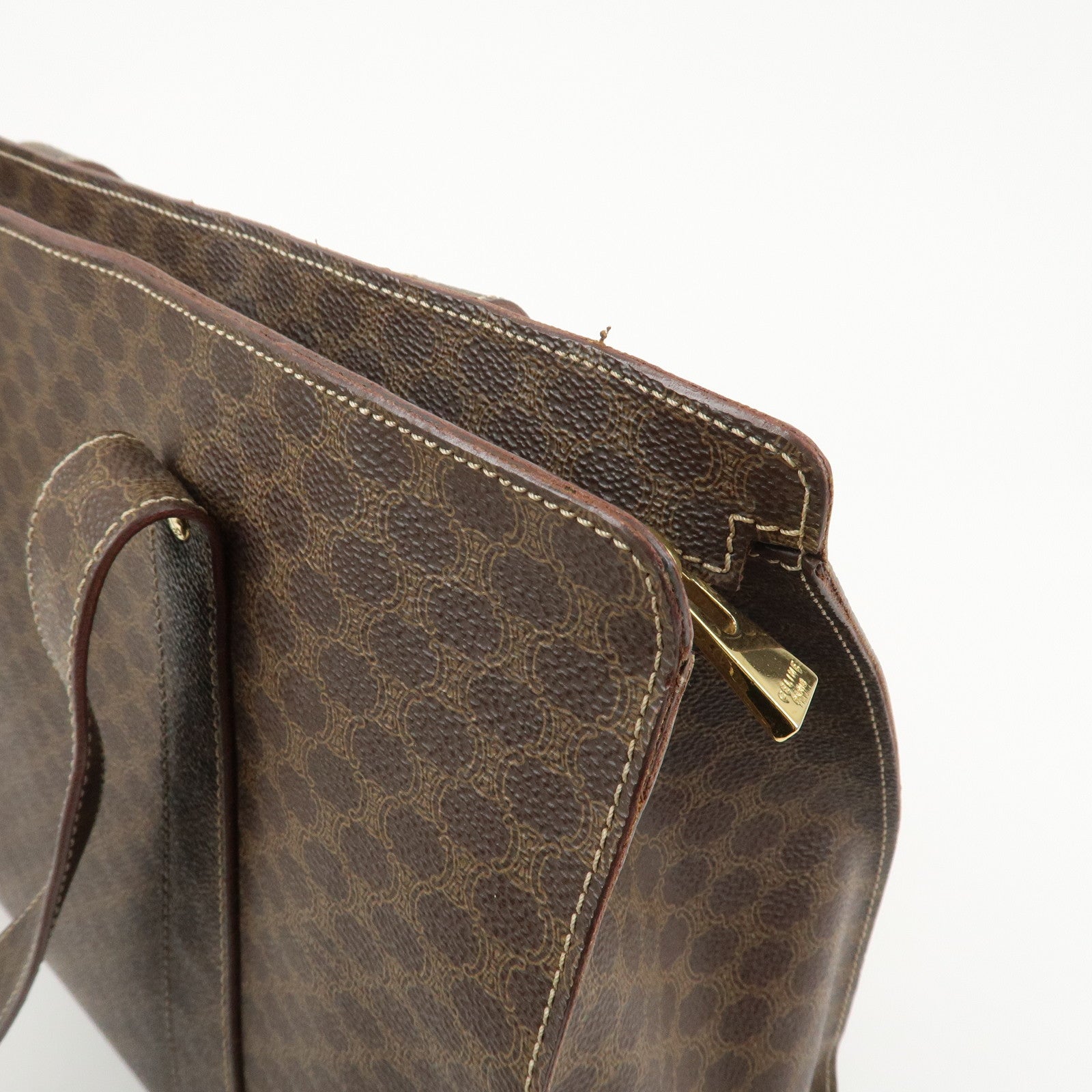 CELINE Macadam PVC Coating Canvas Leather Tote Bag Brown