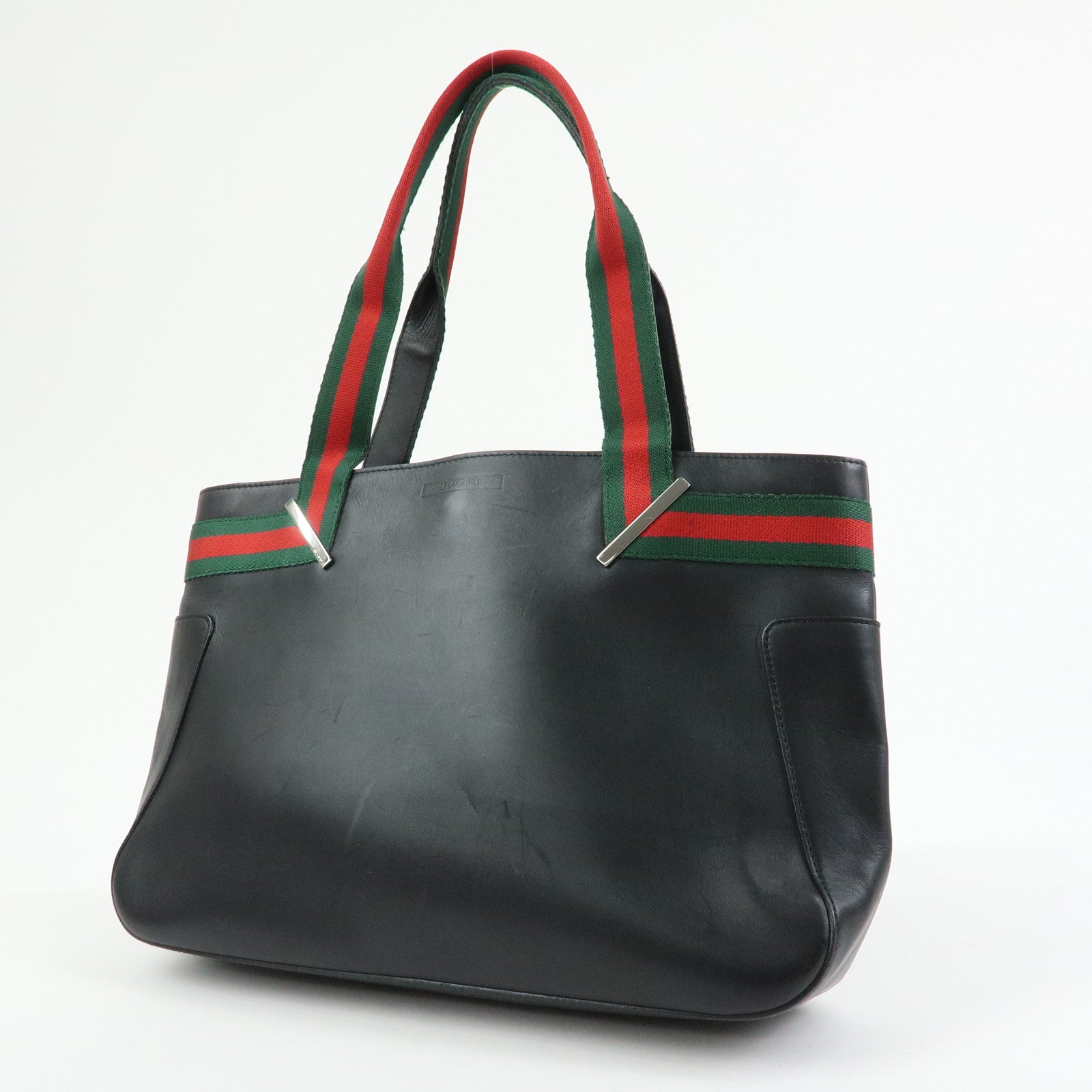 GUCCI Sherry Leather Tote Bag Shoulder Bag Hand Bag Black 73983