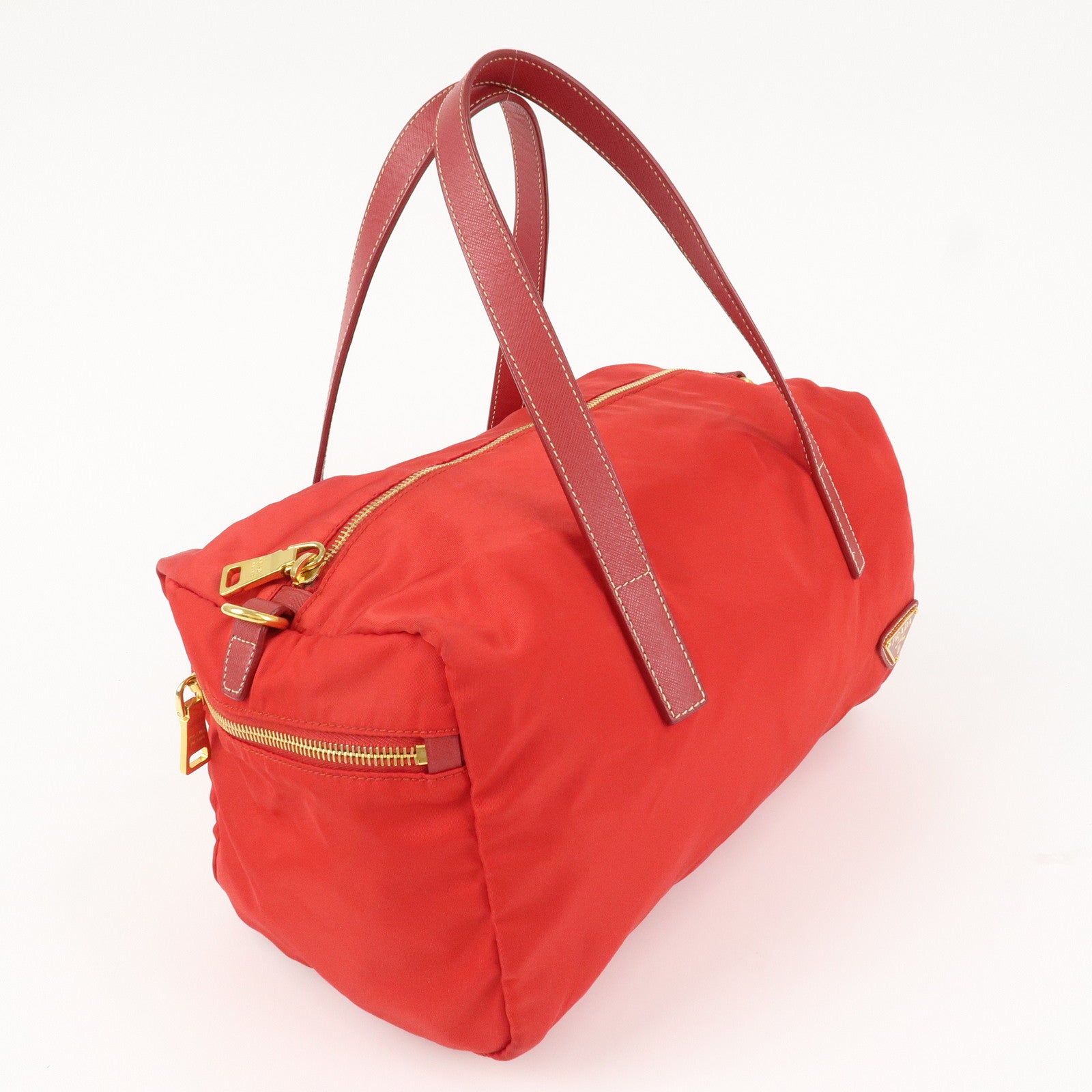 PRADA Triangle Logo Nylon Leather 2Way Shoulder Bag Hand Bag Red Used