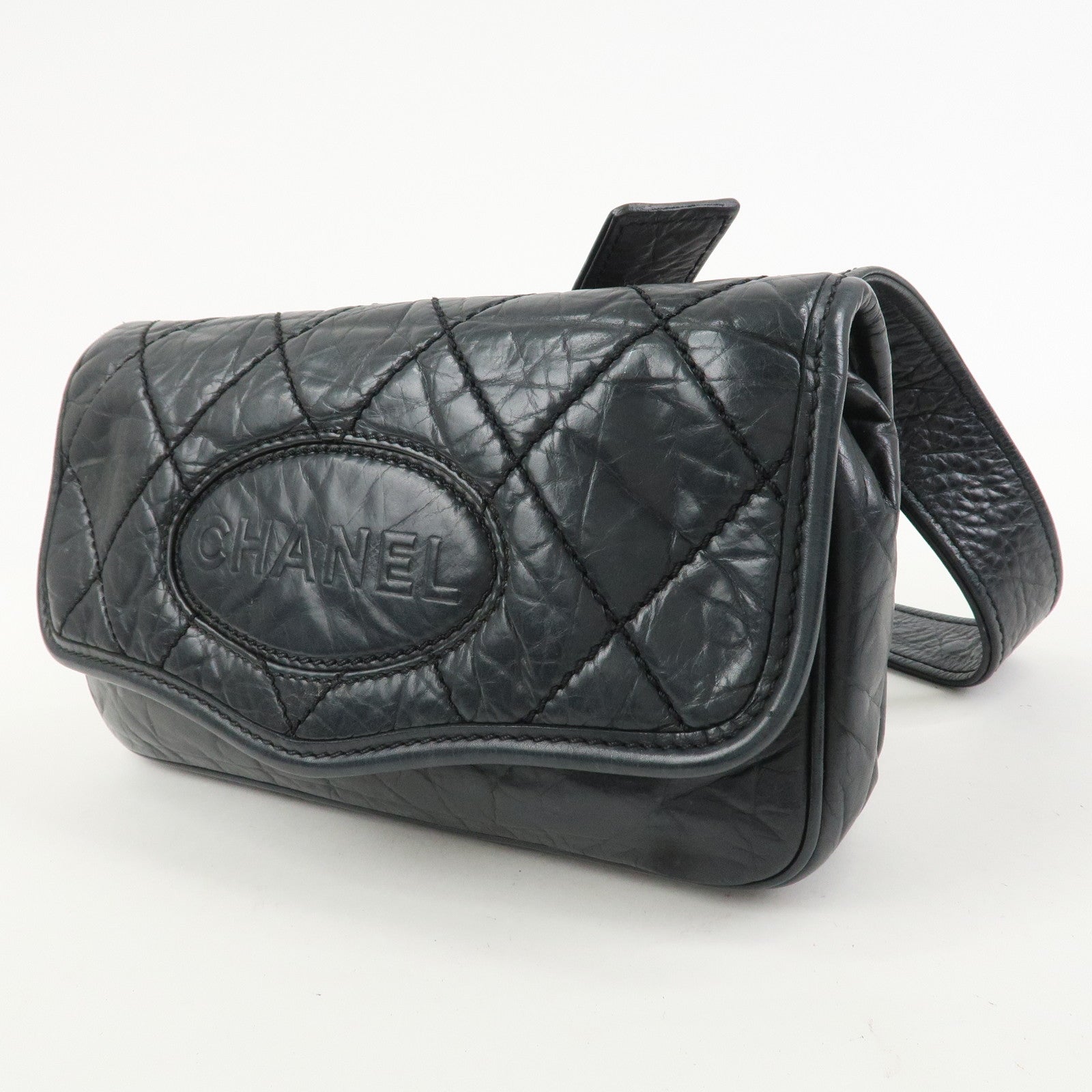 CHANEL Wild Stitch Calf Leather Shoulder Bag Crossbody Bag Black