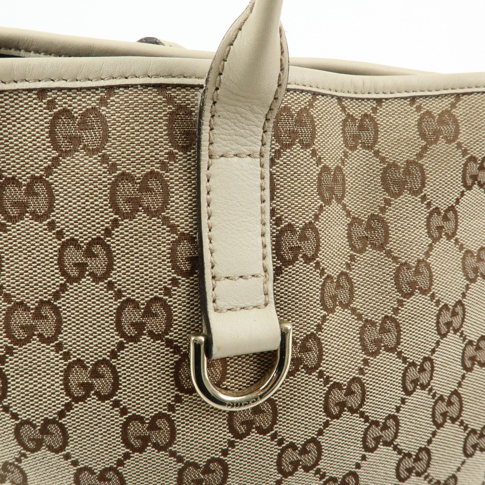 GUCCI Interlocking G GG Canvas Leather Tote Bag Beige White 169946