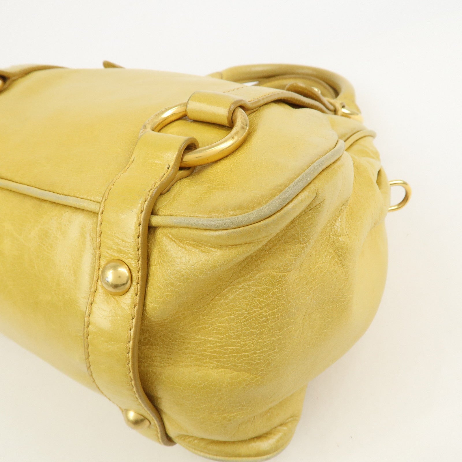 MIU MIU Logo Leather 2Way Bag Hand Bag Yellow