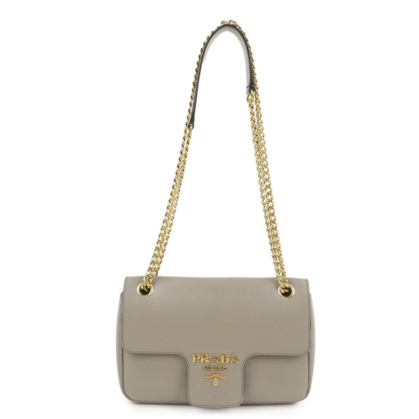 PRADA Saffiano Leather Chain Shoulder Crossbody Bag Gray 1BD193