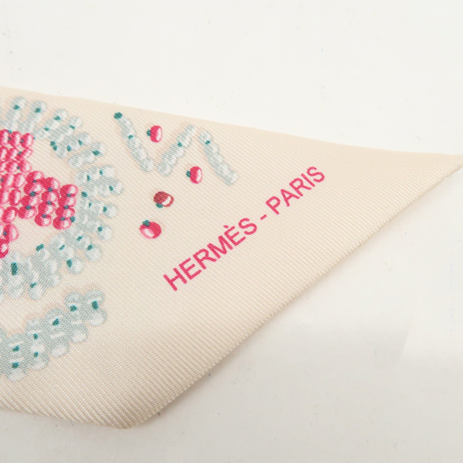 HERMES Twilly Silk 100% KELLY EN PERLES Scarf Ivory Pink