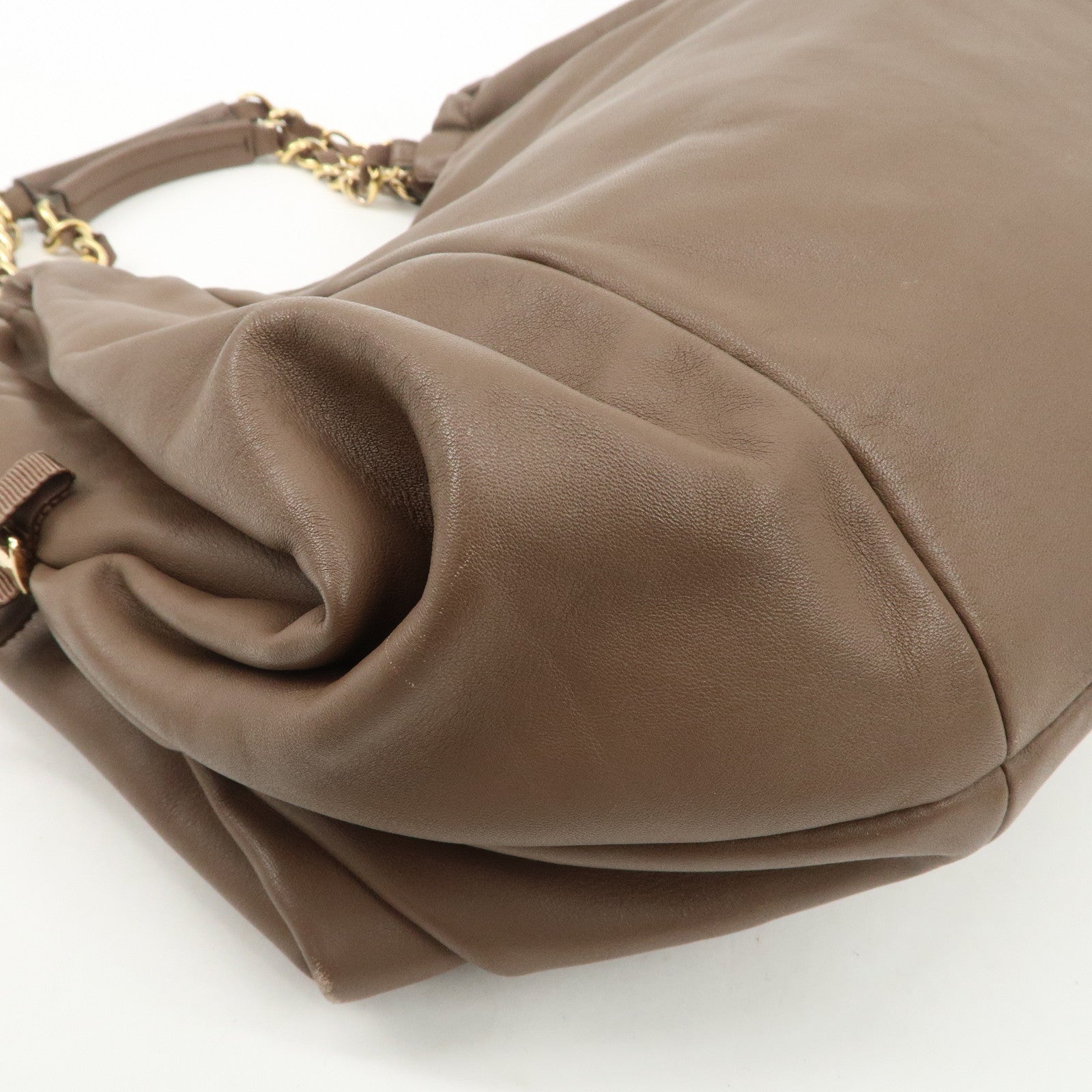 Ferragamo Leather Tote Bag Hand Bag Shouolder Bag Beige Gold HDW