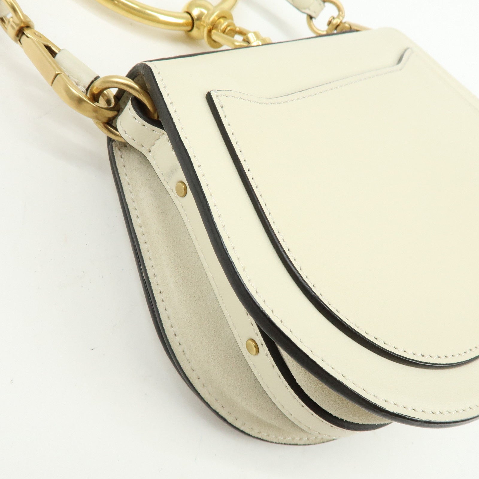Chloe Nile Leather Suede 2Way Hand Bag Shoulder Bag White