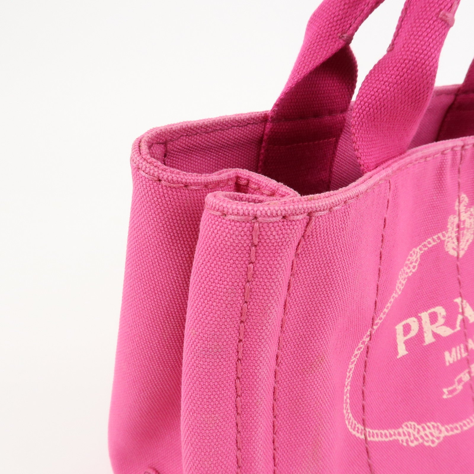 PRADA Logo Canapa Mini Canvas Hand Bag Tote Bag Pink BN2439
