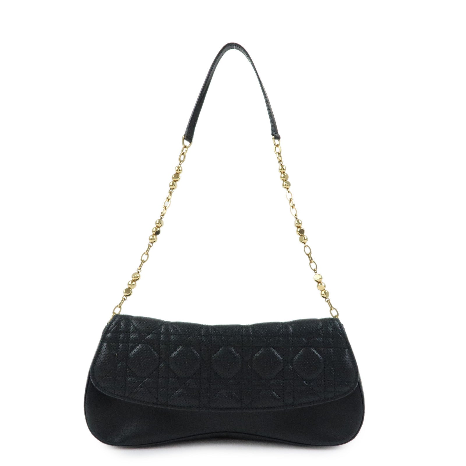 Christian Dior Cannage Leather Chain Shoulder Bag Clutch Bag Black
